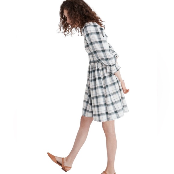 NWT Madewell Cotton Flannel Lucie Smocked Mini Dress in Lebaum Plaid Size XS - Picture 6 of 10